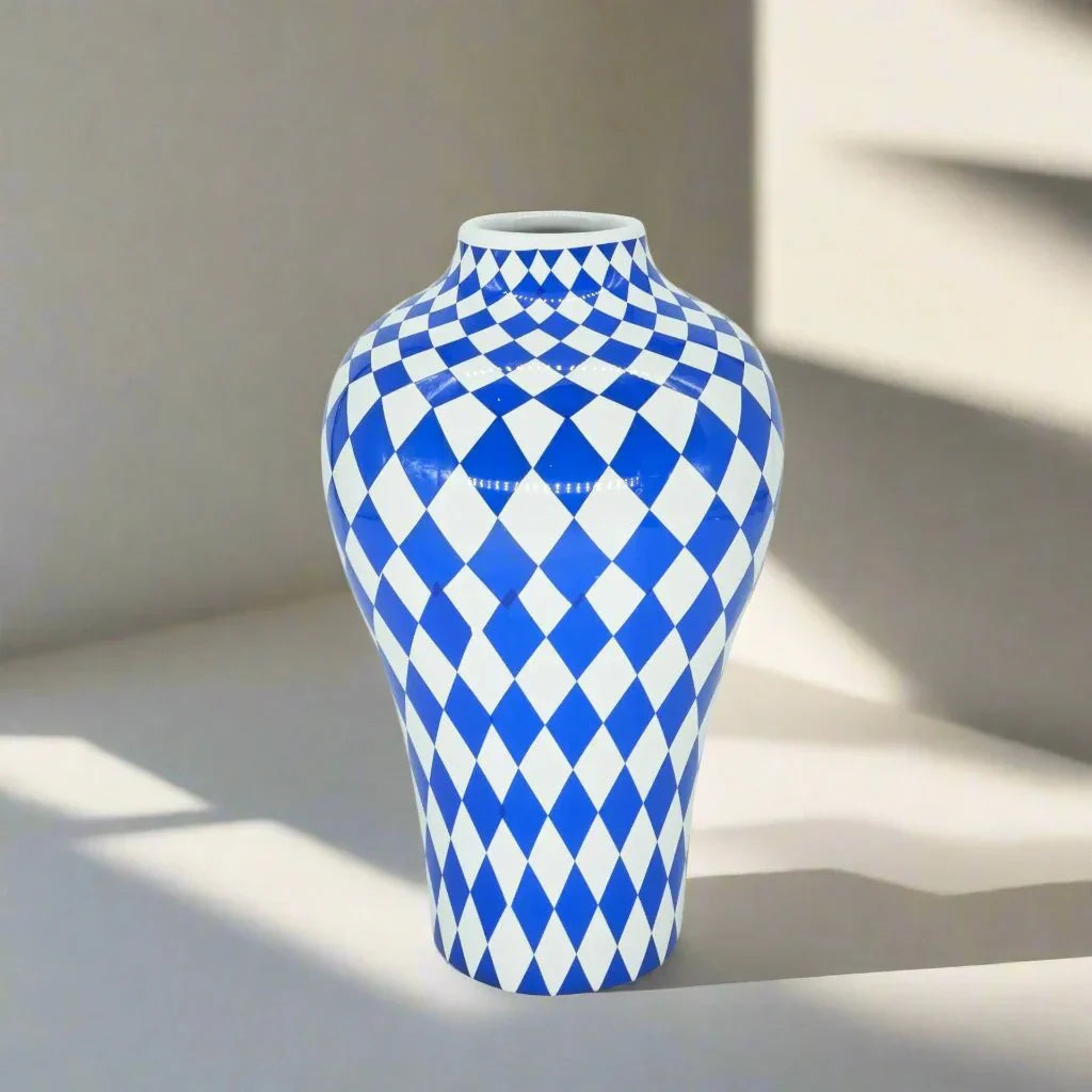Vibrant Blue Geometric Ceramic Vase Moderne Hjem Dekor | Skanto