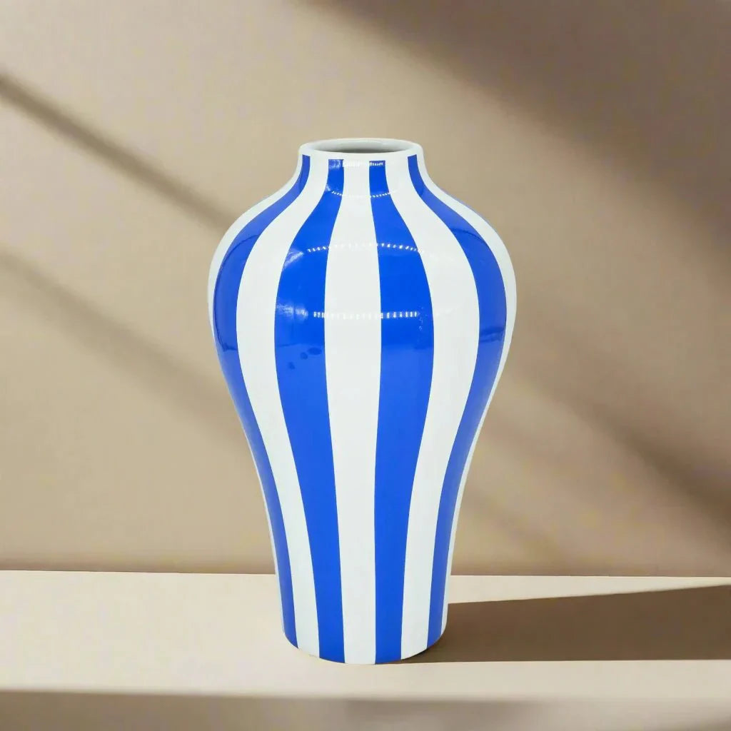 Vibrant Blue Geometric Ceramic Vase Moderne Hjem Dekor | Skanto