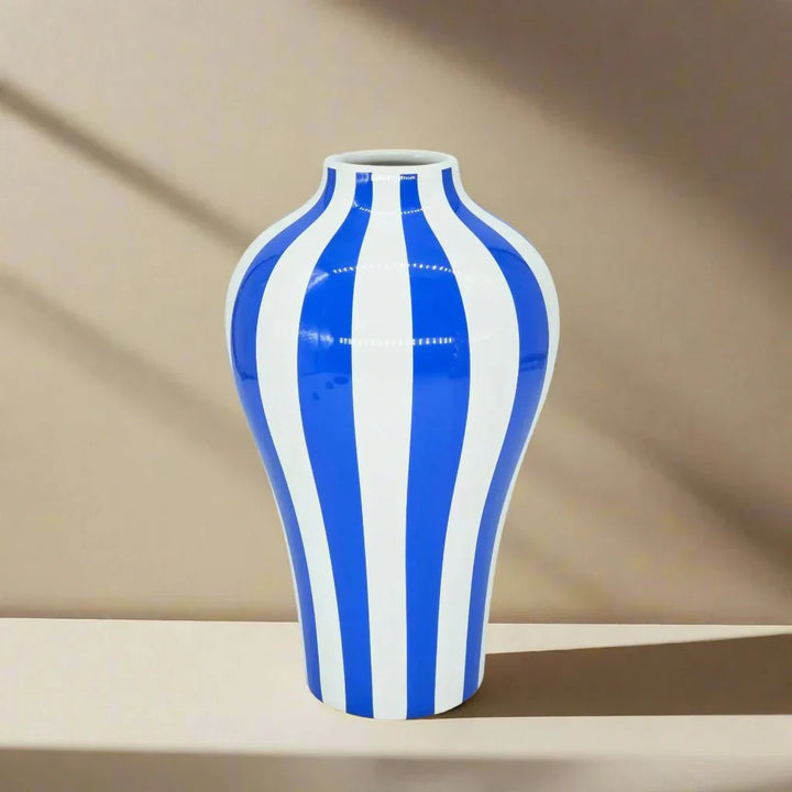 Vibrant Blue Geometric Ceramic Vase Moderne Hjem Dekor | Skanto