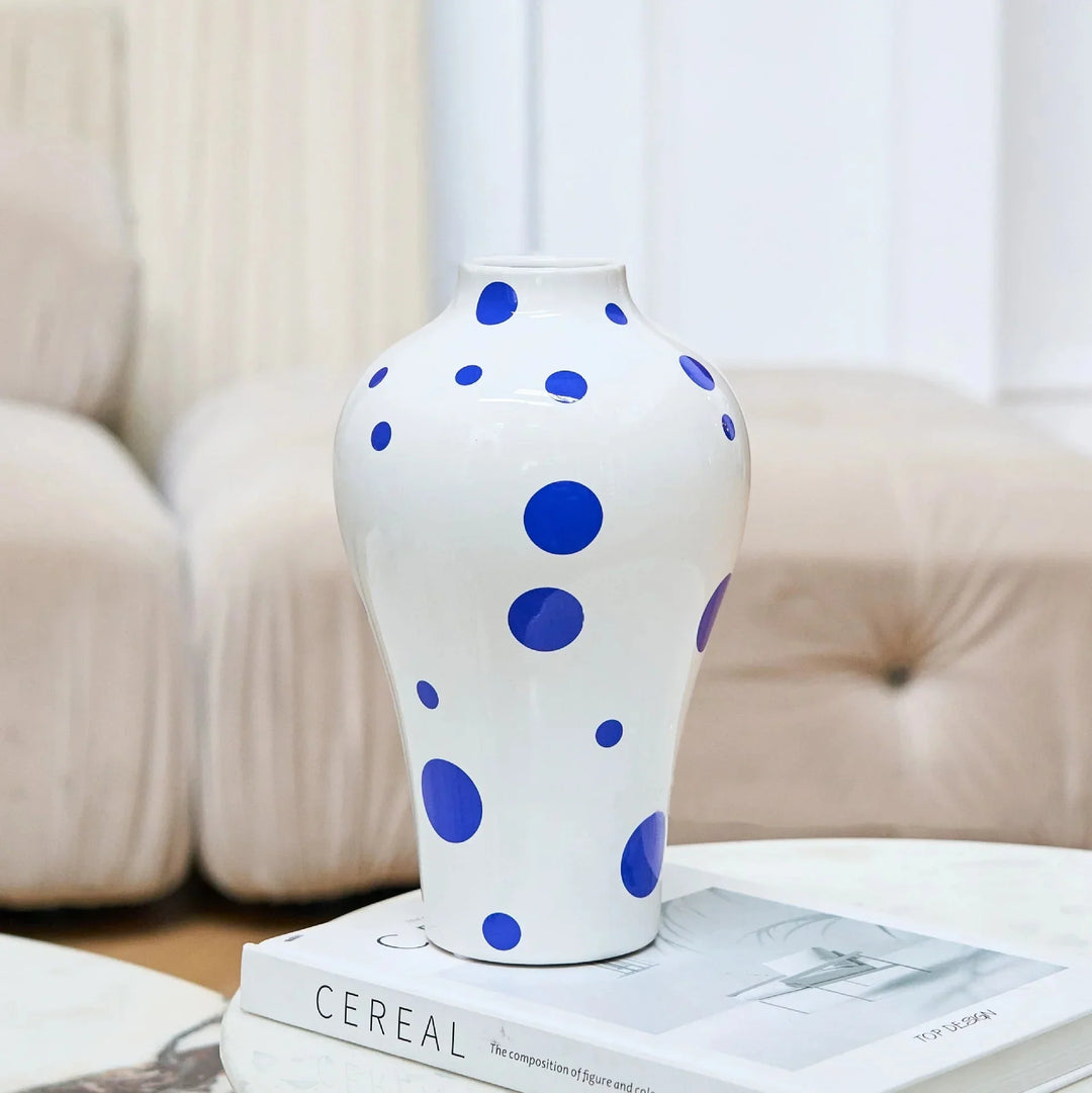 Vibrant Blue Geometric Ceramic Vase Moderne Hjem Dekor | Skanto