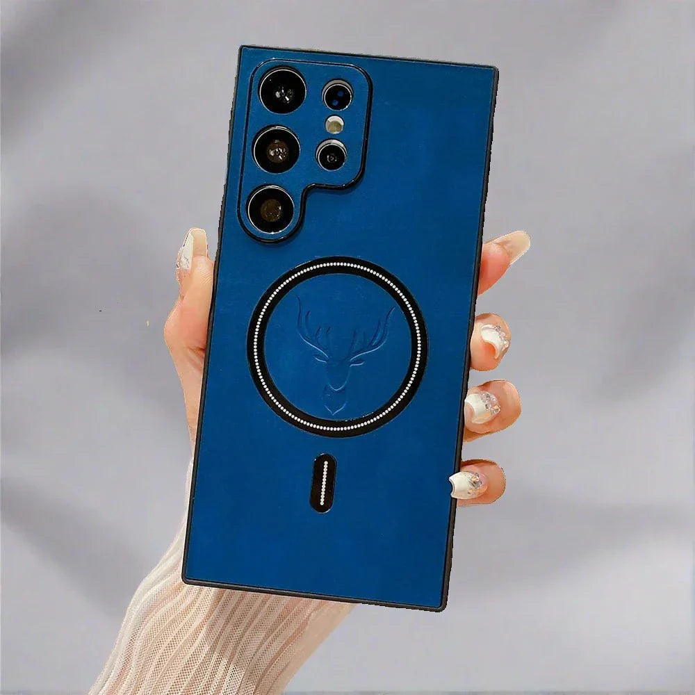 Lederetui for Samsung telefon | Magnetisk trådløs ladetui Skanto