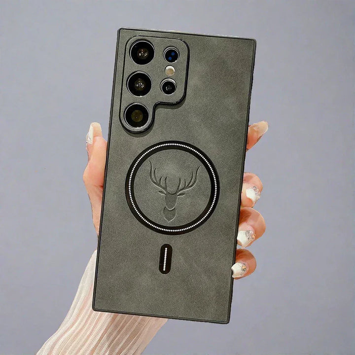 Skanto | Lærveske for Samsung-telefon | Magnetisk trådløs ladetilfelle