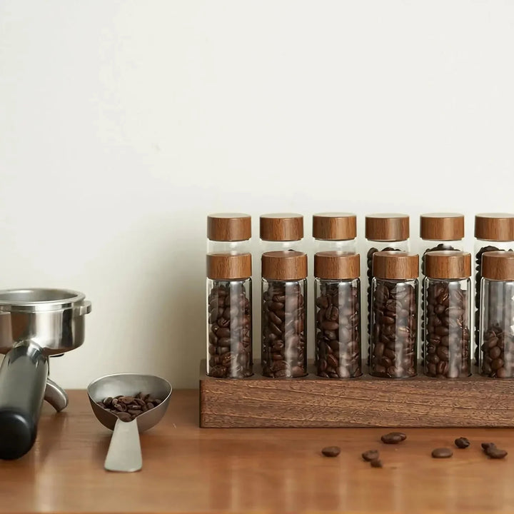 Valnøtt Massivt Trebase Enkeldose Kaffe Bønneoppbevaring Treholder | Skanto