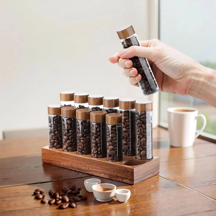 Valnøtt Massivt Trebase Enkeldose Kaffe Bønneoppbevaring Treholder | Skanto