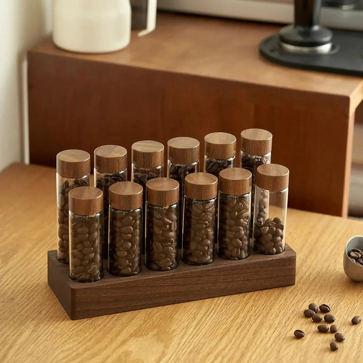Valnøtt Massivt Trebase Enkeldose Kaffe Bønneoppbevaring Treholder | Skanto