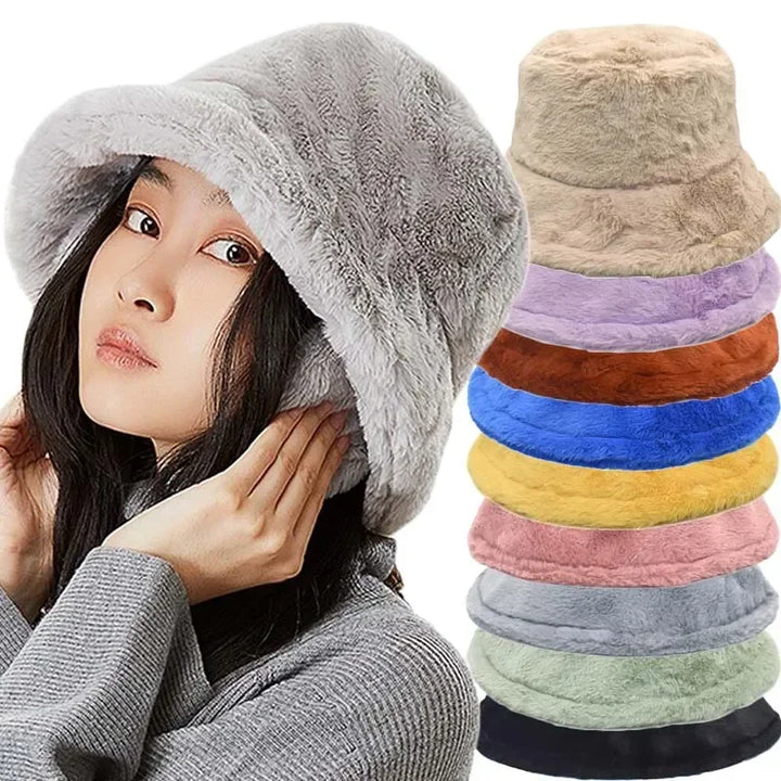 Herbst-Bucket-Hat für Damen aus Kunstkaninchenfell – Lorna