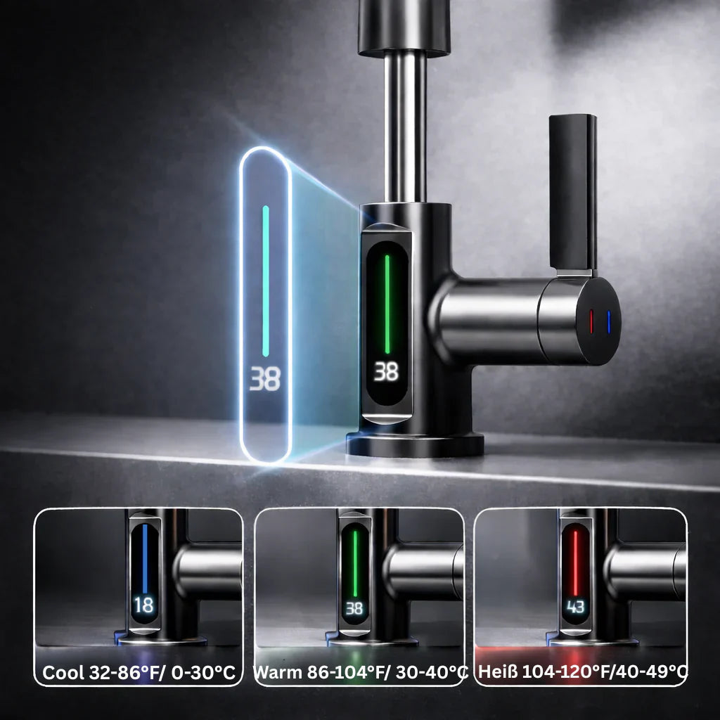 Trekk-ut kjøkkenkran med LED og 5 spraymoduser | Skanto