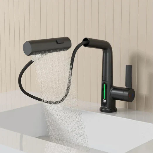 Trekk-ut kjøkkenkran med LED og 5 spraymoduser | Skanto