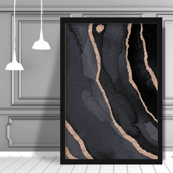 Abstrakt kunsttrykk i svart og gull nr. 3