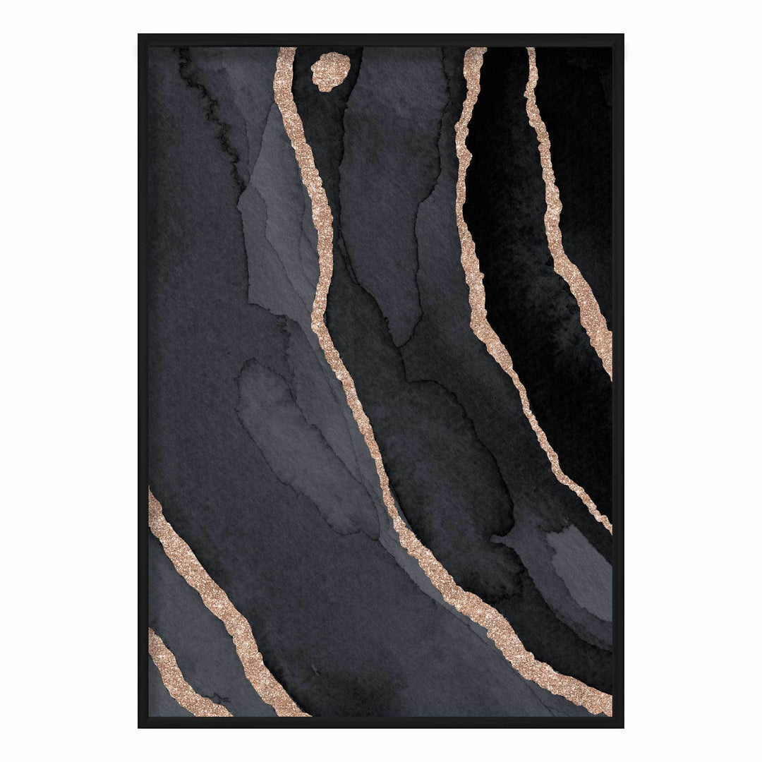 Abstrakt kunsttrykk i svart og gull nr. 3