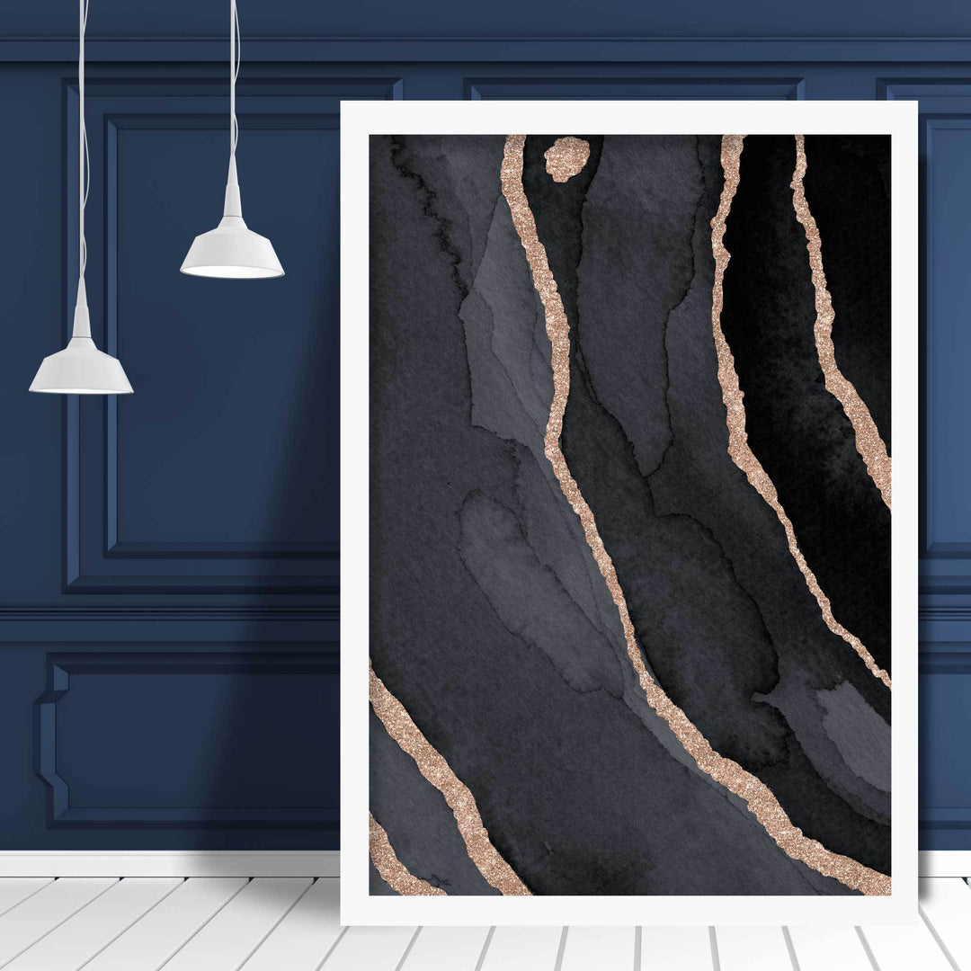 Abstrakt kunsttrykk i svart og gull nr. 3