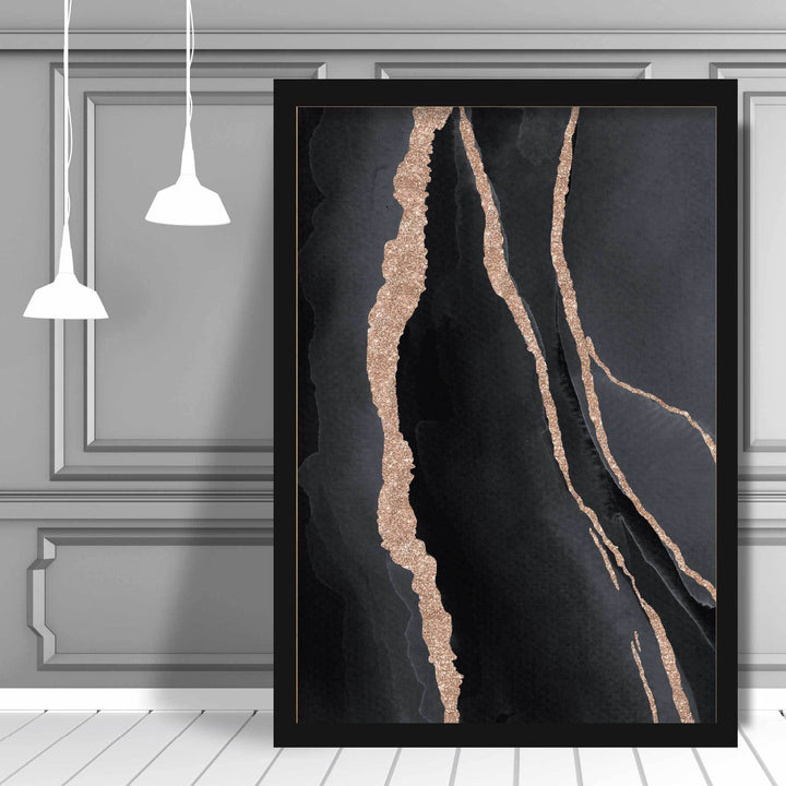 Abstrakt kunsttrykk i svart og gull nr. 1