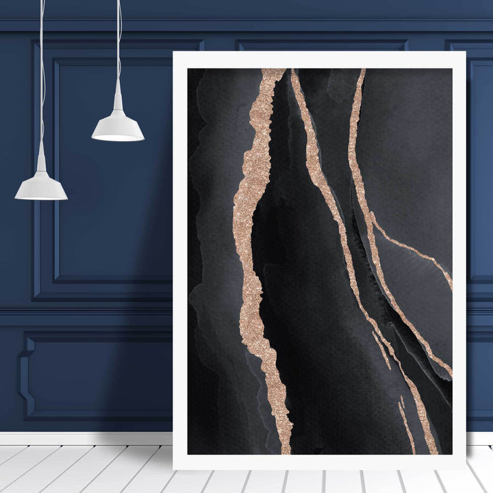 Abstrakt kunsttrykk i svart og gull nr. 1