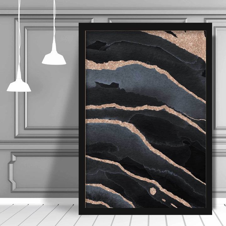 Abstrakt kunsttrykk i svart og gull nr. 2