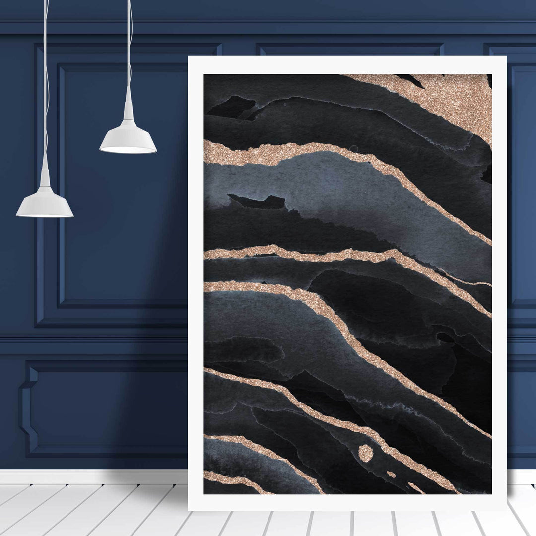Abstrakt kunsttrykk i svart og gull nr. 2