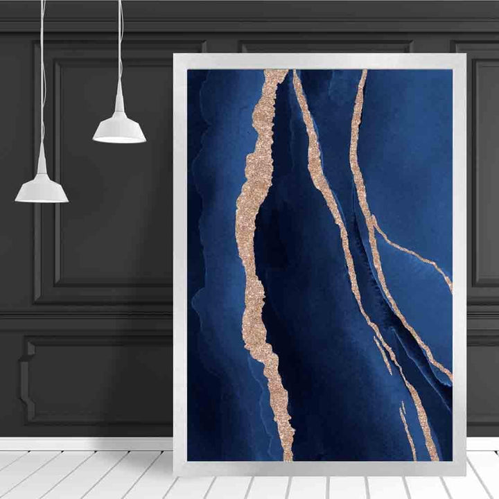 Abstrakt kunsttrykk i marineblått og gull nr. 1