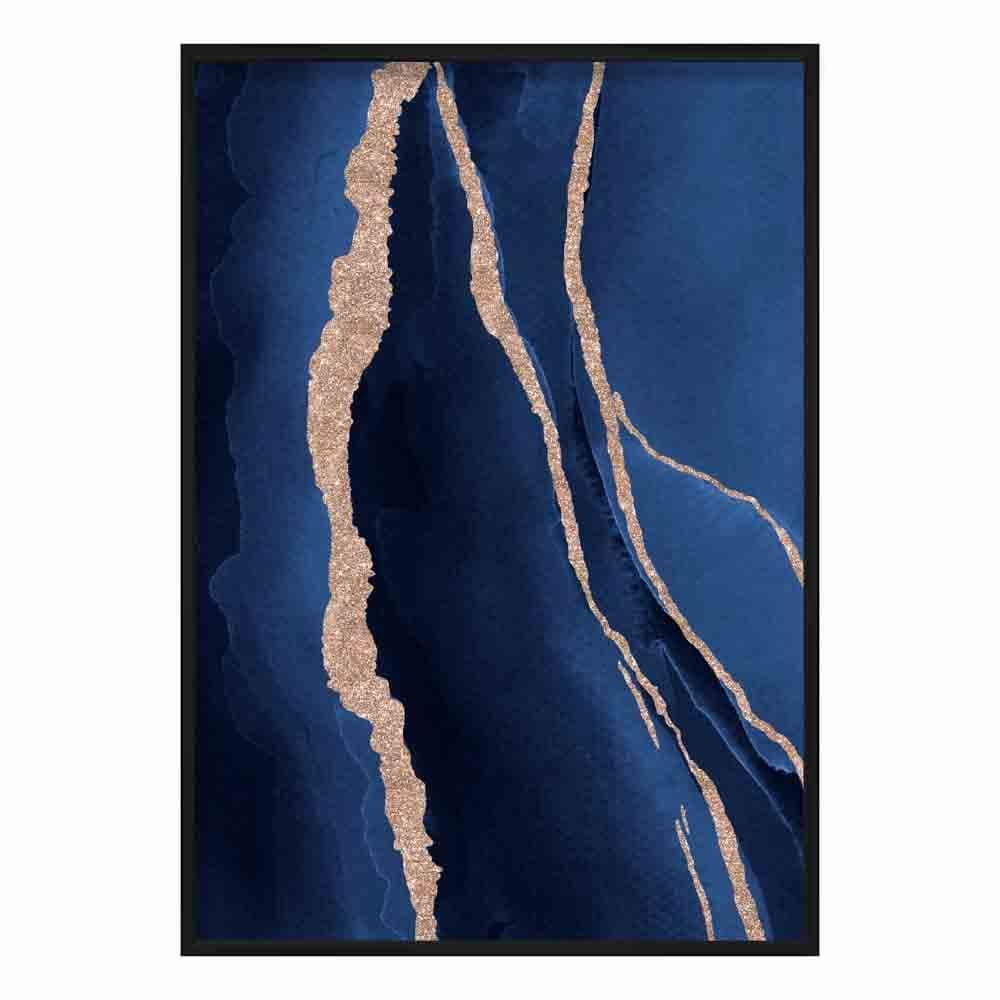 Abstrakt kunsttrykk i marineblått og gull nr. 1