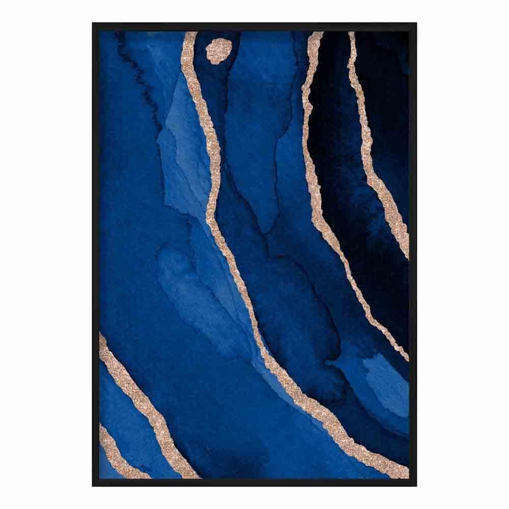 Abstrakt kunsttrykk i marineblått og gull nr. 3