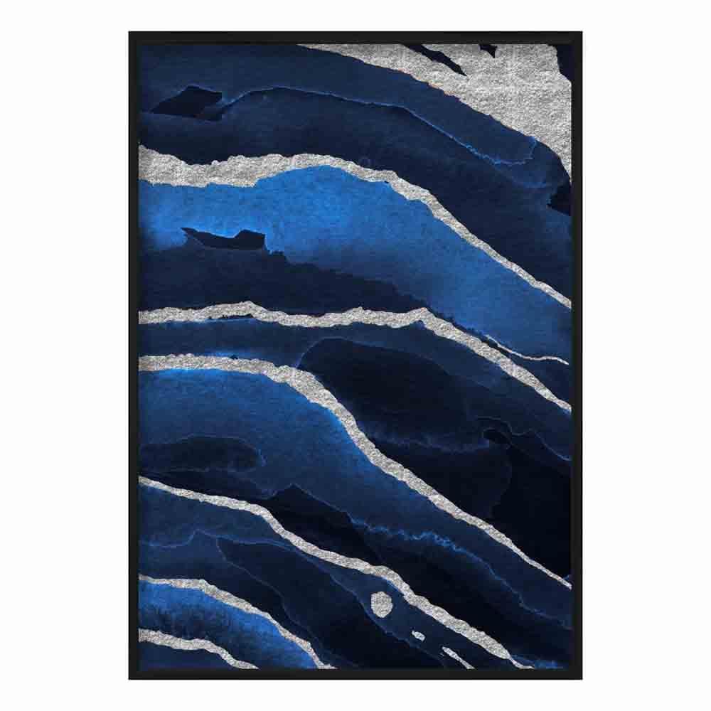 Abstrakt kunsttrykk i marineblått og sølv nr. 2