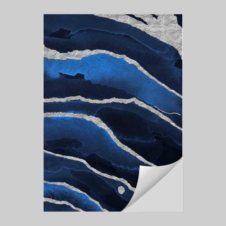 Abstrakt kunsttrykk i marineblått og sølv nr. 2