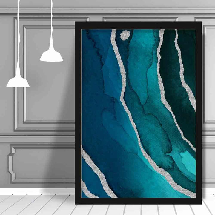 Abstrakt kunsttrykk i turkis og sølv nr. 3