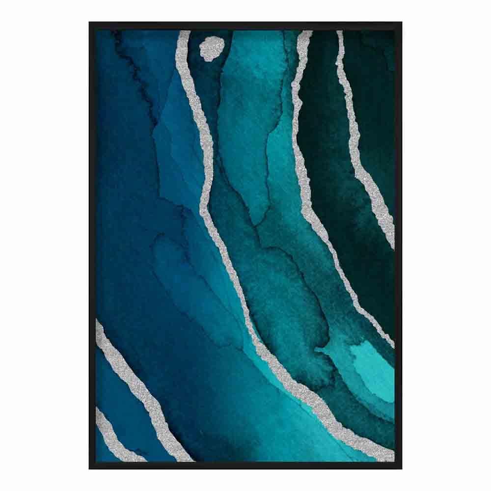 Abstrakt kunsttrykk i turkis og sølv nr. 3