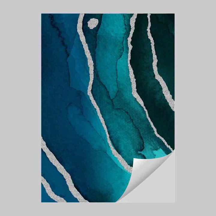 Abstrakt kunsttrykk i turkis og sølv nr. 3