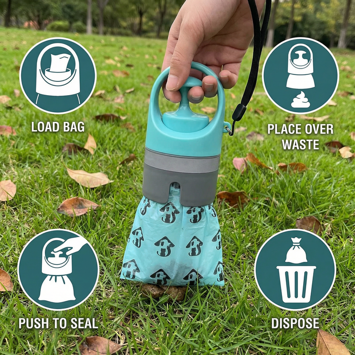 Dog Poop Scooper med poser – Portabel utendørs rengjøringssett Skanto
