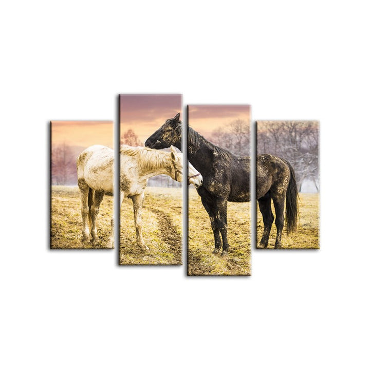 4-Piece Black & White Horses Canvas Wall Art Painting | Skanto
