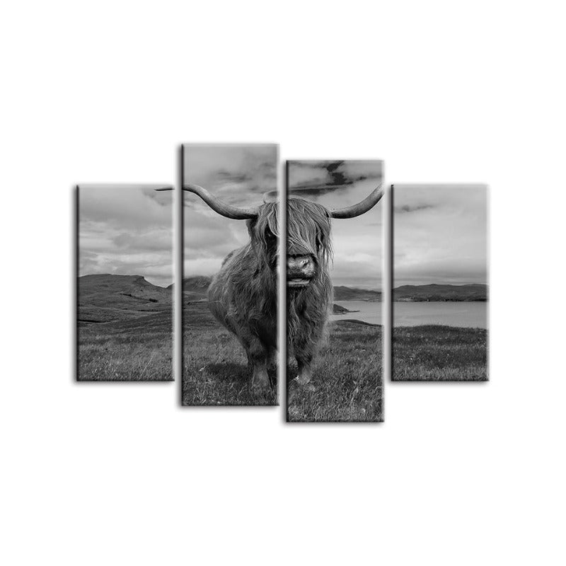4-Piece Stylish Black and White Cow Canvas Wall Art Painting | Skanto