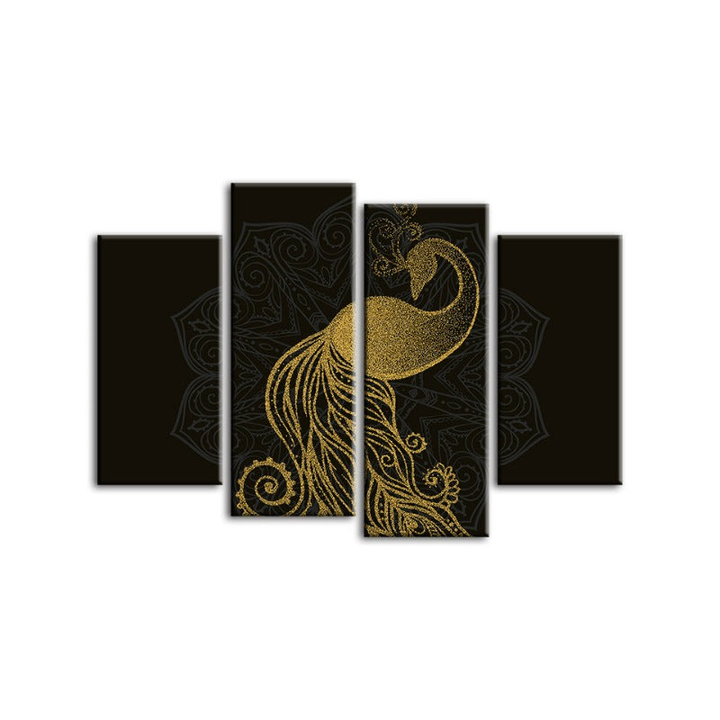 Abstract Golden Mandala Påfugl Lærred Veggkunst Maleri 4 Deler | Skanto