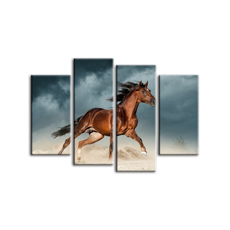 4 Piece Brown Horse in Desert - Canvas Wall Art Painting | Skanto
