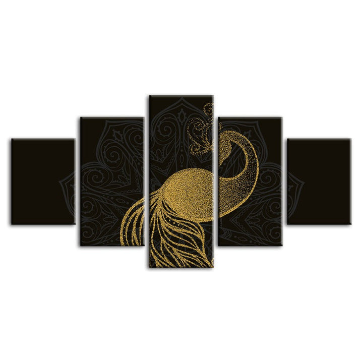 5-delt abstrakt gyllen mandala-pau - lerret veggkunst maleri | Skanto