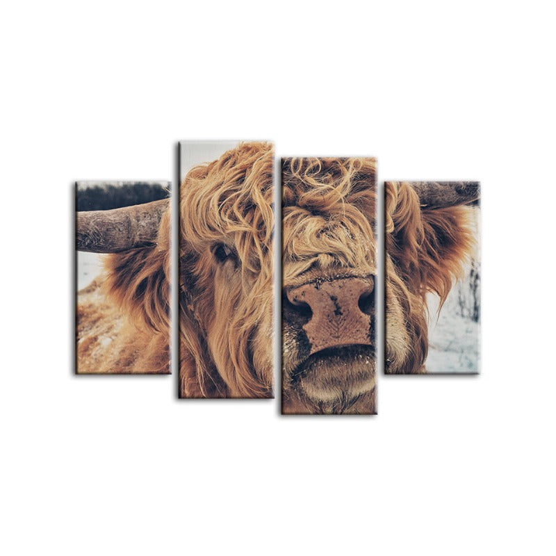 4 Piece Close Up Brown Cow - Canvas Wall Art Painting | Skanto