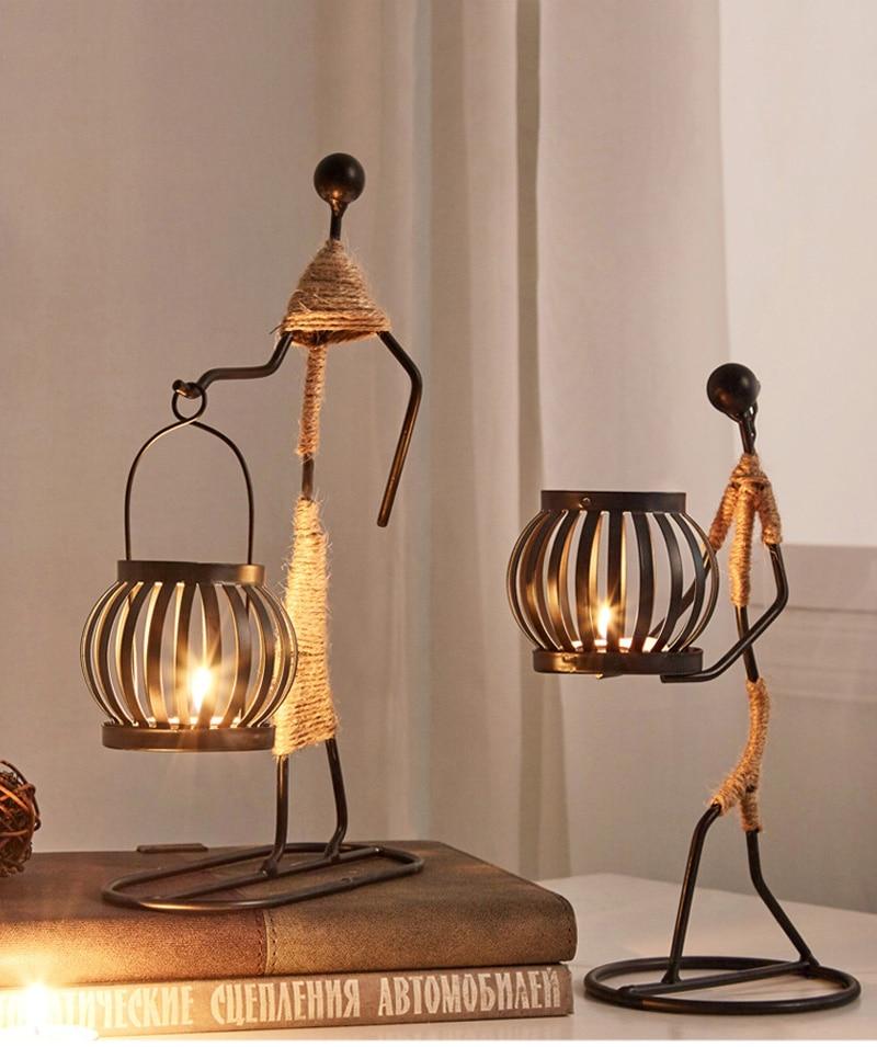 Håndlagde metalllysestaker med figurdesign, unike dekorasjoner for stue