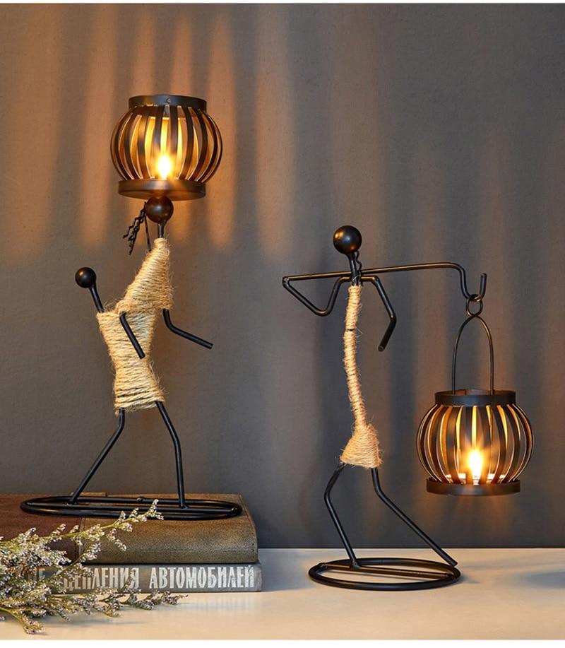 Håndlagde metalllysestaker med figurdesign, unike dekorasjoner for stue