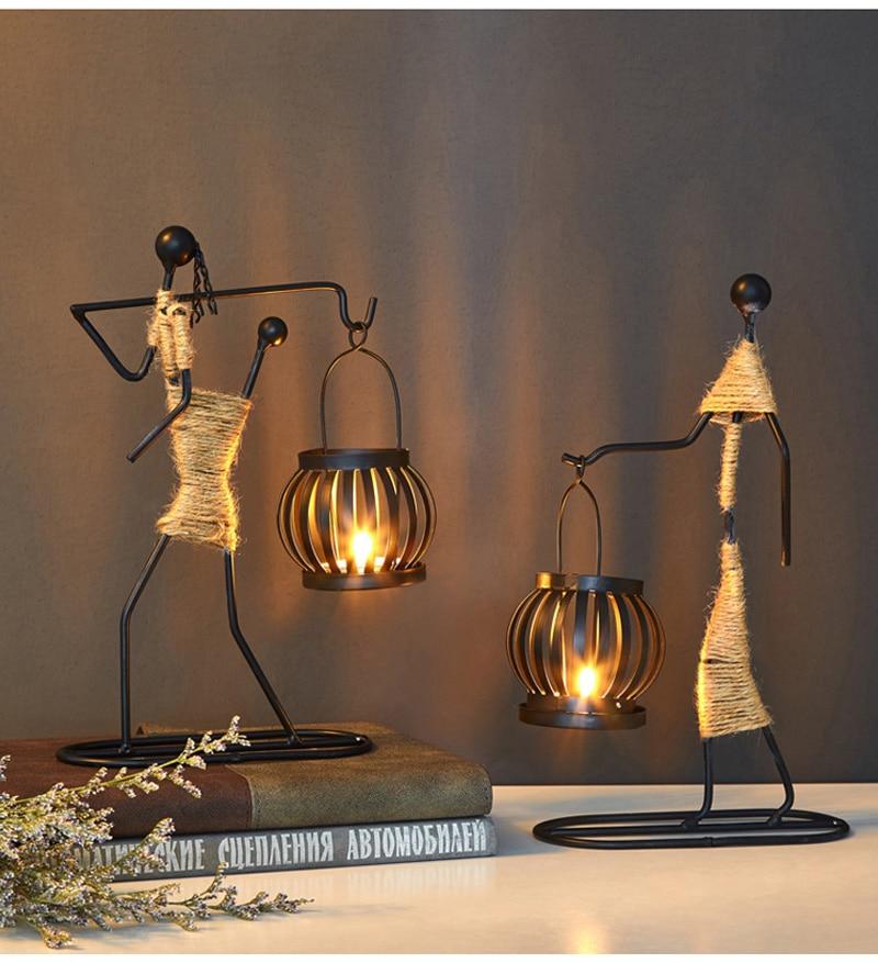 Håndlagde metalllysestaker med figurdesign, unike dekorasjoner for stue