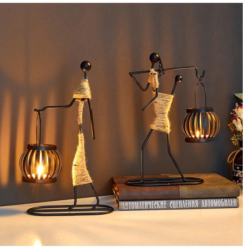 Håndlagde metalllysestaker med figurdesign, unike dekorasjoner for stue