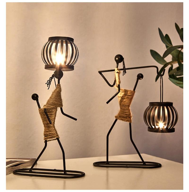 Håndlagde metalllysestaker med figurdesign, unike dekorasjoner for stue