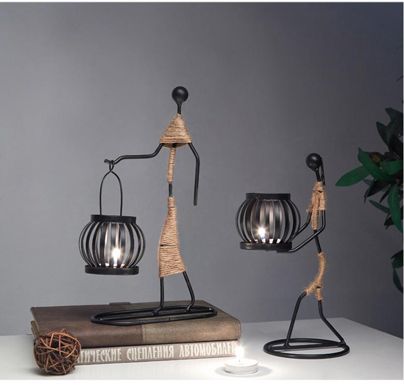 Håndlagde metalllysestaker med figurdesign, unike dekorasjoner for stue