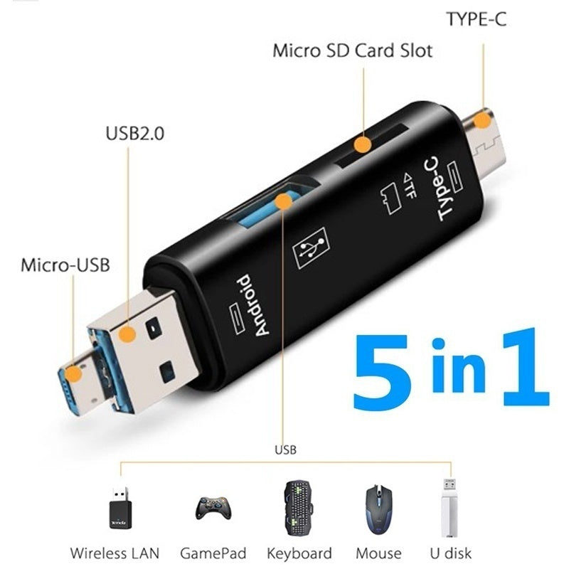 5 i 1 Micro SD kortleser med 32 GB SD-kort Skanto