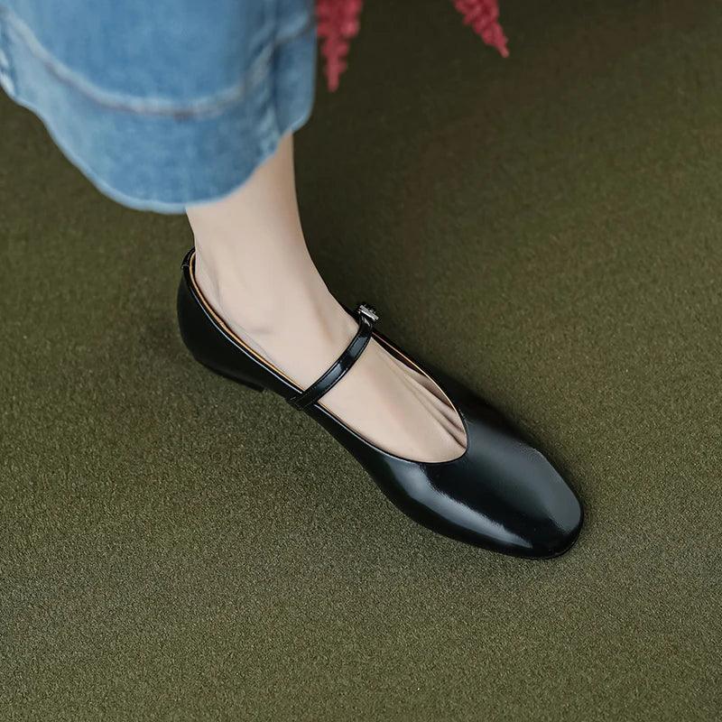 Skanto | Fritidssko: Distinkte komfortable ballerinaer - Lær retro stil - TSS158