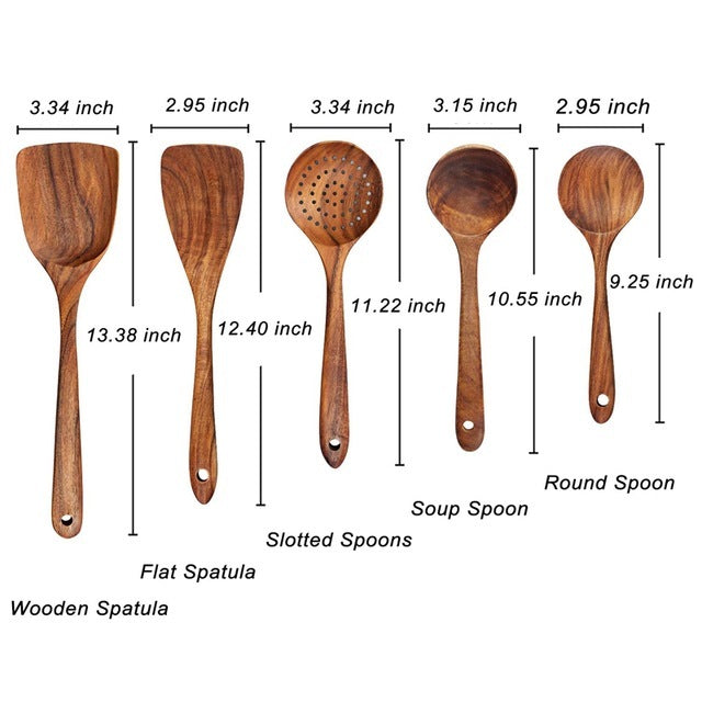 Skanto | Elegant Økologisk Teak Kjøkkenredskap Samling for Hver Kokk - Non-Scratch & Easy to Clean